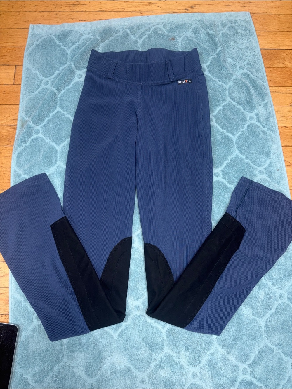 Kerrits Navy Performance Riding Tights with Black Knee Patches